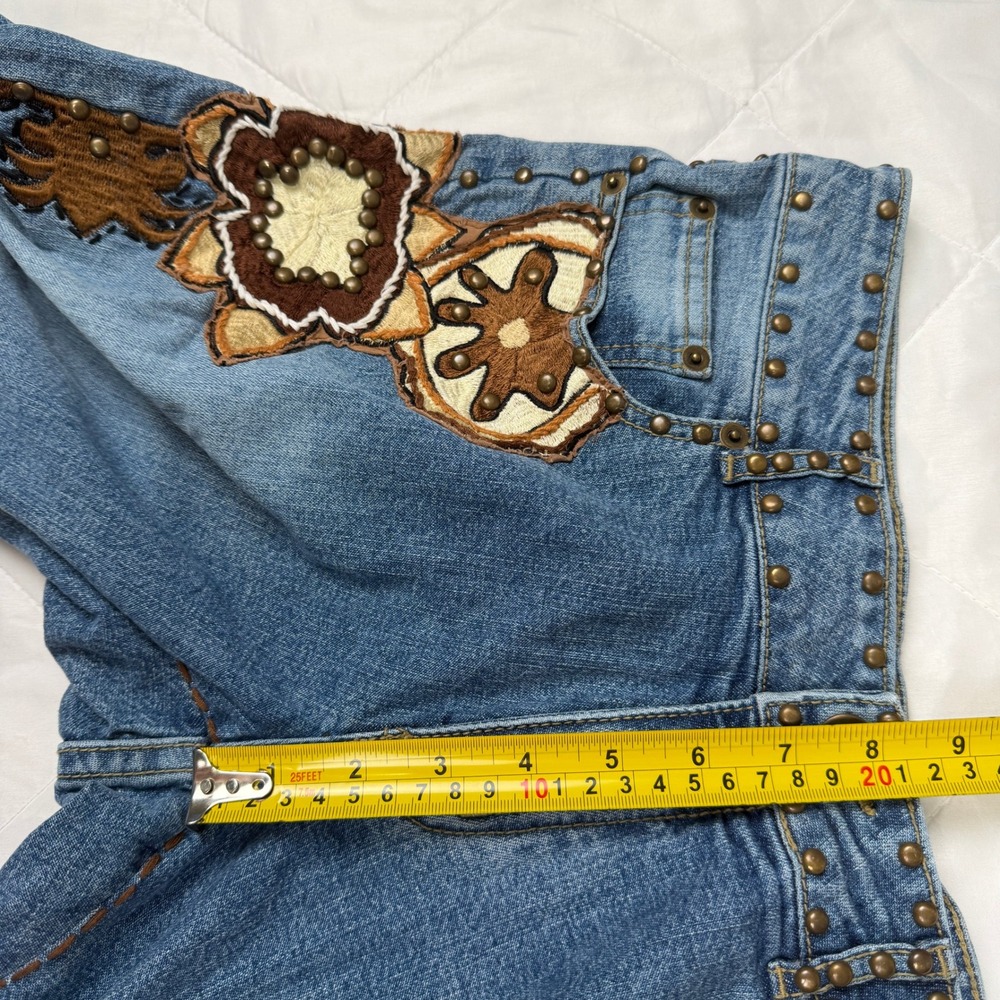 Basil & Maude Jeans Womens 6 Blue Embroidered Studded Y2K Low Rise Bootcut Long - Picture 10 of 14
